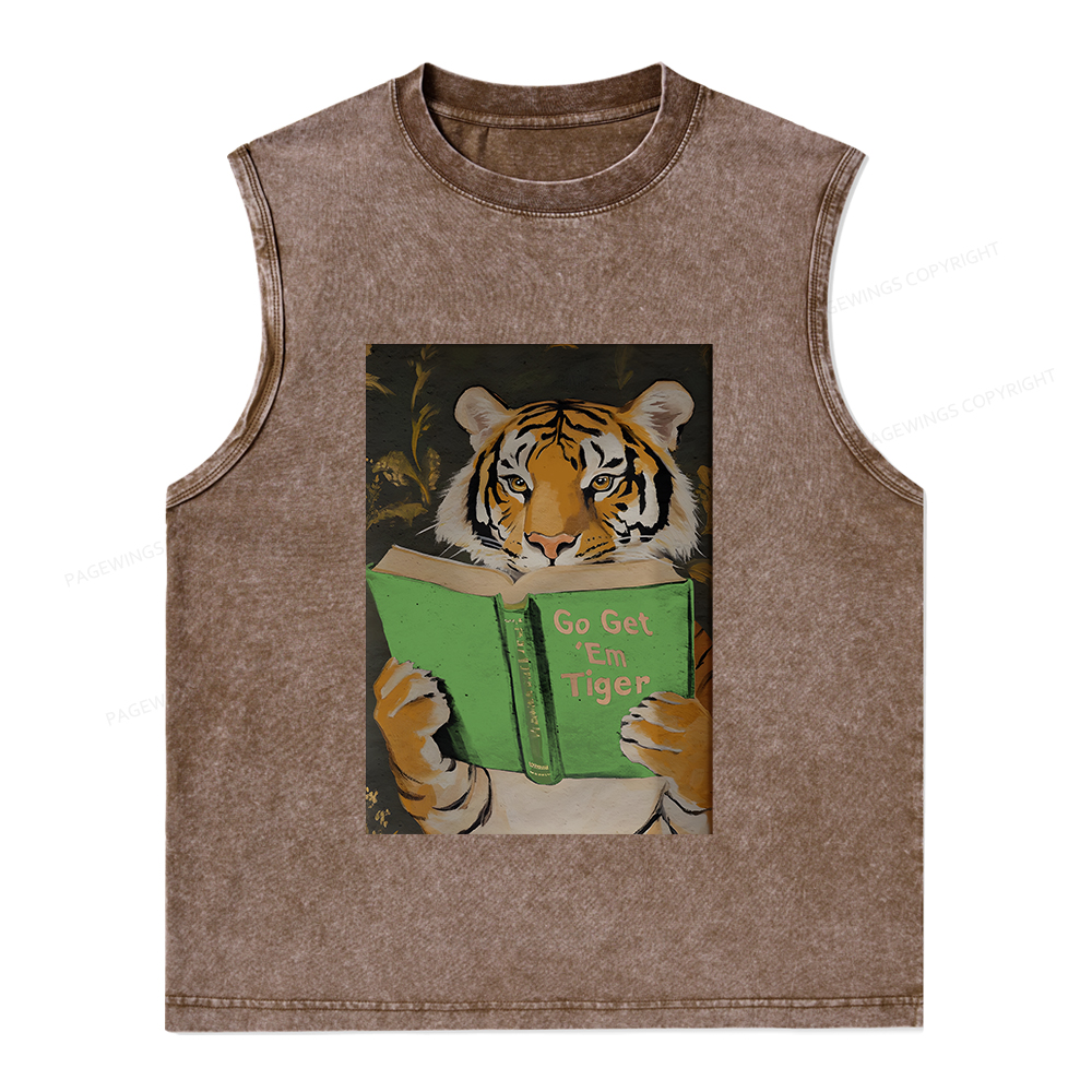 Pagewings Motivational Tiger Reading Unisex Washed Tank Top