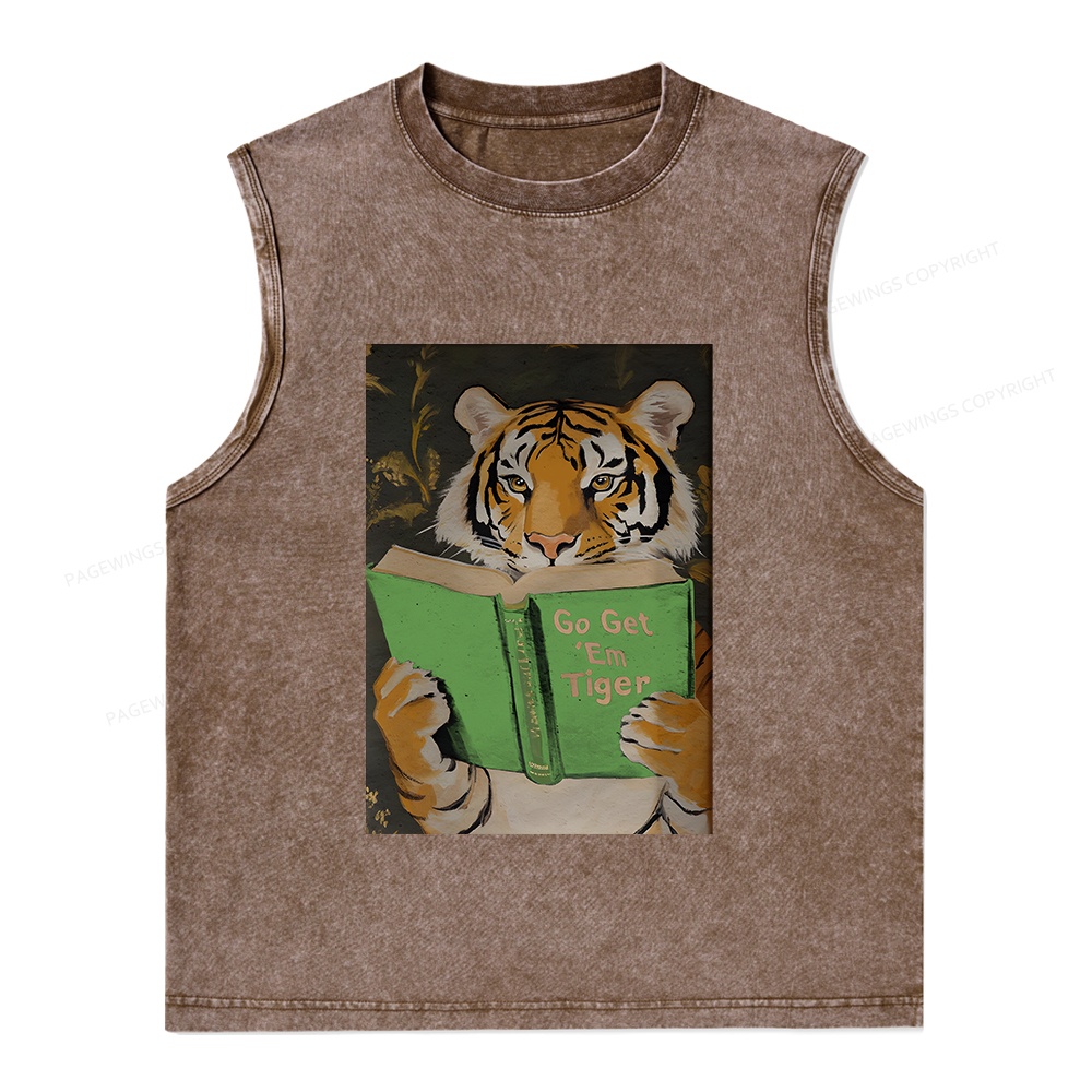Pagewings Motivational Tiger Reading Unisex Washed Tank Top