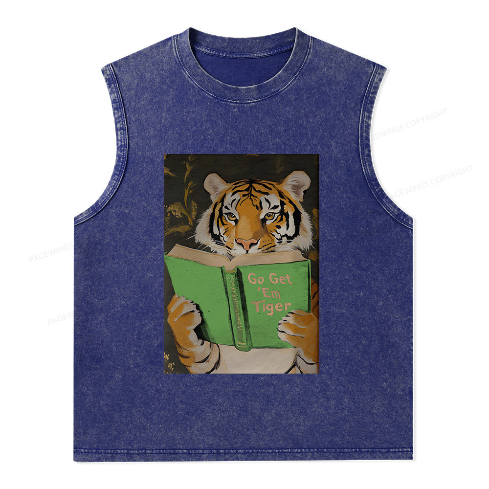 Pagewings Motivational Tiger Reading Unisex Washed Tank Top