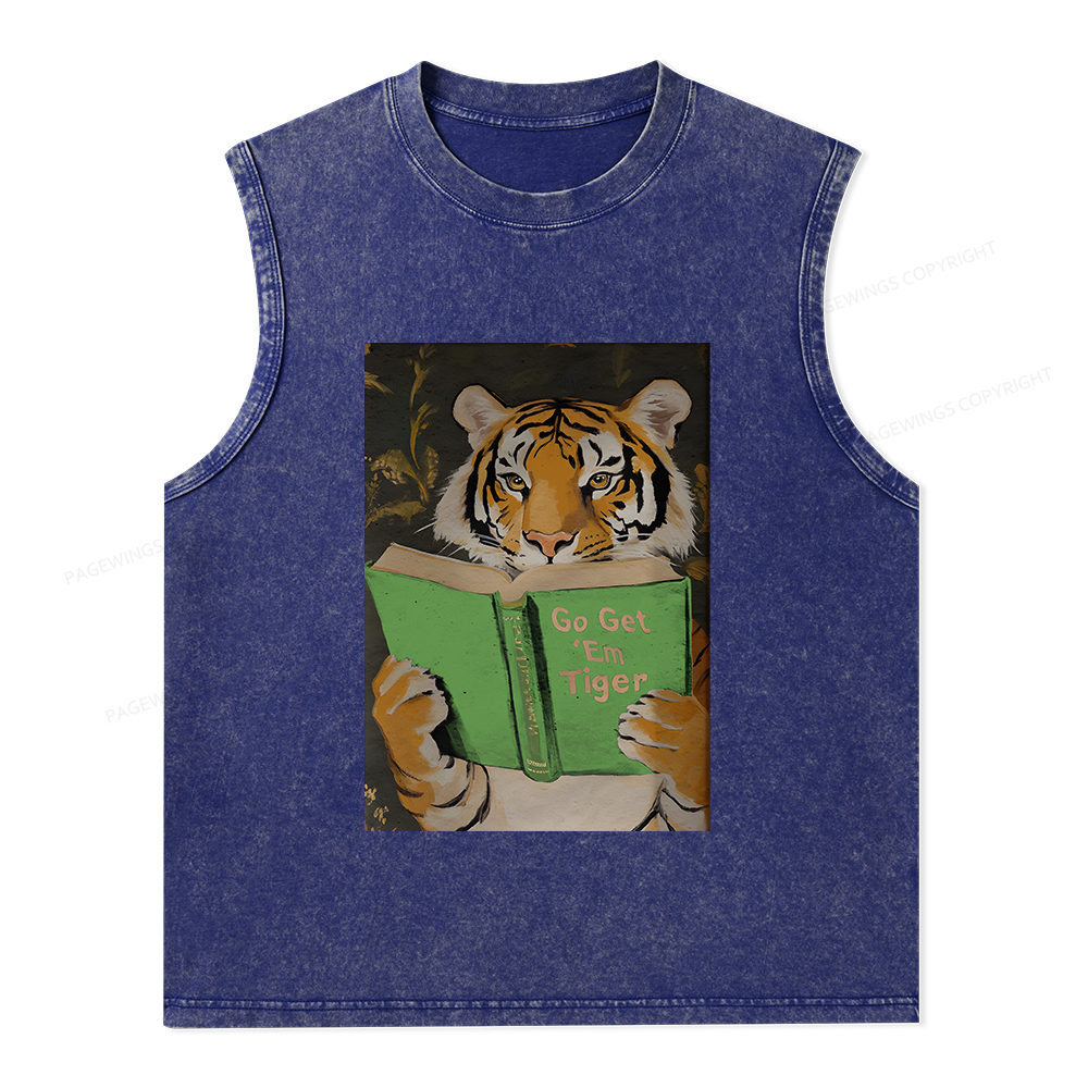 Pagewings Motivational Tiger Reading Unisex Washed Tank Top