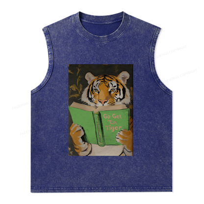 Pagewings Motivational Tiger Reading Unisex Washed Tank Top