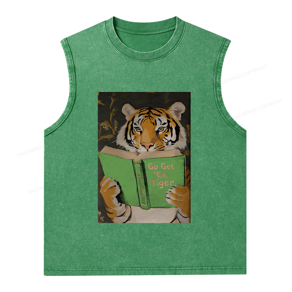 Pagewings Motivational Tiger Reading Unisex Washed Tank Top