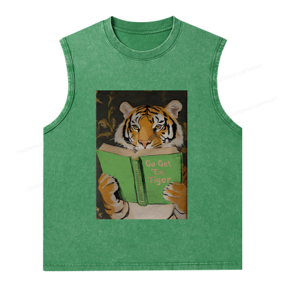 Pagewings Motivational Tiger Reading Unisex Washed Tank Top