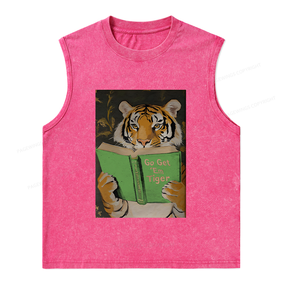 Pagewings Motivational Tiger Reading Unisex Washed Tank Top