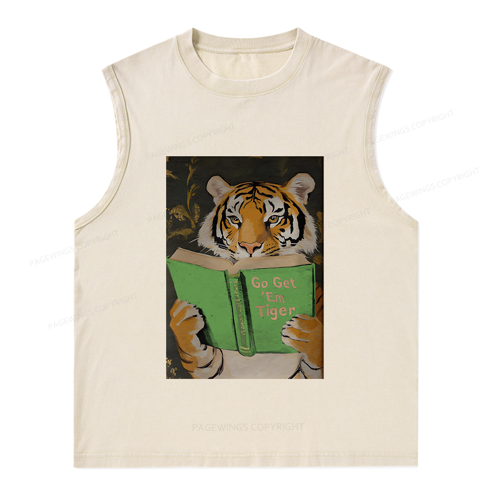 Pagewings Motivational Tiger Reading Unisex Washed Tank Top