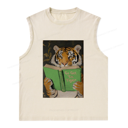 Pagewings Motivational Tiger Reading Unisex Washed Tank Top