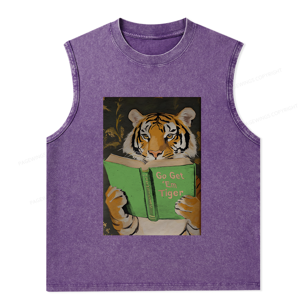 Pagewings Motivational Tiger Reading Unisex Washed Tank Top