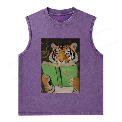 Pagewings Motivational Tiger Reading Unisex Washed Tank Top