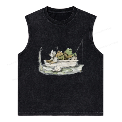 Pagewings Frog Reading Unisex Washed Tank Top