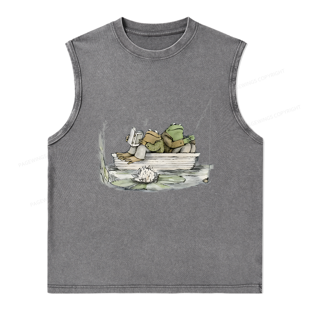 Pagewings Frog Reading Unisex Washed Tank Top