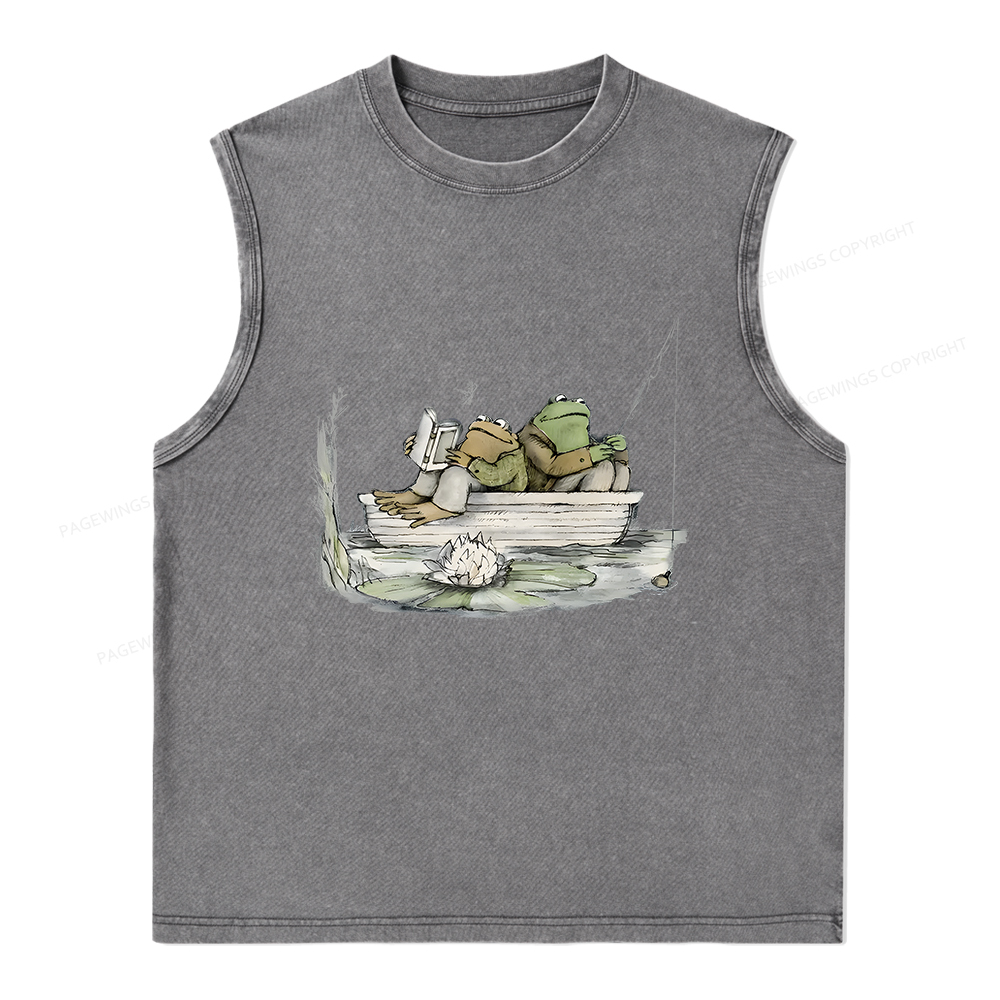 Pagewings Frog Reading Unisex Washed Tank Top
