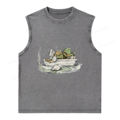 Pagewings Frog Reading Unisex Washed Tank Top