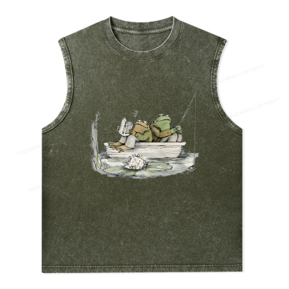 Pagewings Frog Reading Unisex Washed Tank Top