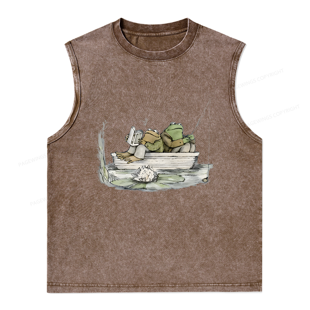 Pagewings Frog Reading Unisex Washed Tank Top