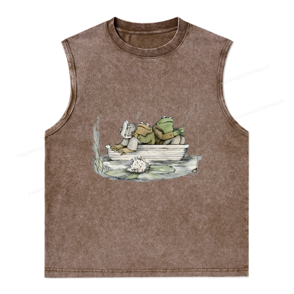 Pagewings Frog Reading Unisex Washed Tank Top