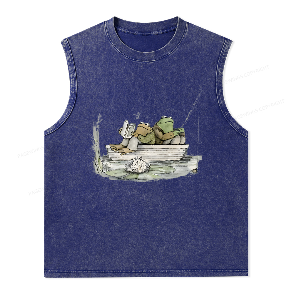 Pagewings Frog Reading Unisex Washed Tank Top