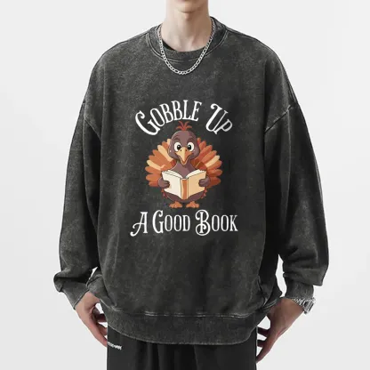 Pagewings Thanksgiving A Good Book  Unisex Washed Sweatshirt
