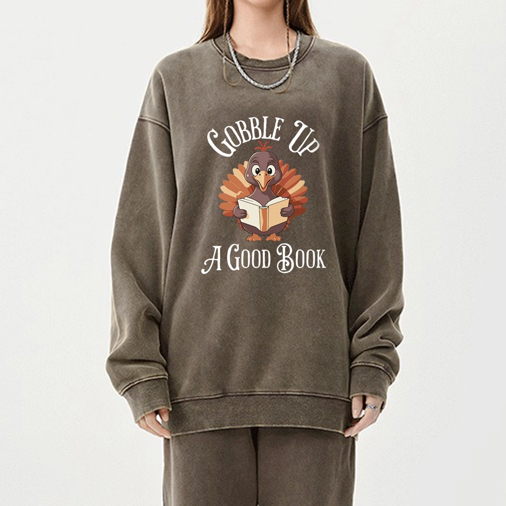 Pagewings Thanksgiving A Good Book  Unisex Washed Sweatshirt