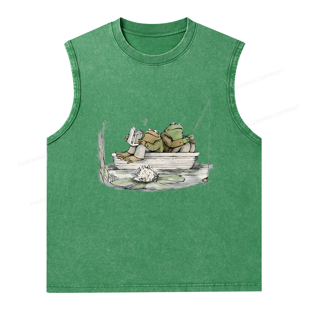 Pagewings Frog Reading Unisex Washed Tank Top