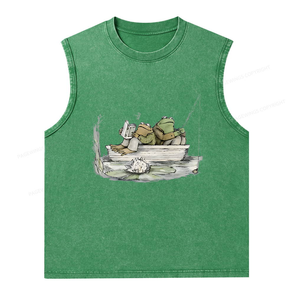 Pagewings Frog Reading Unisex Washed Tank Top