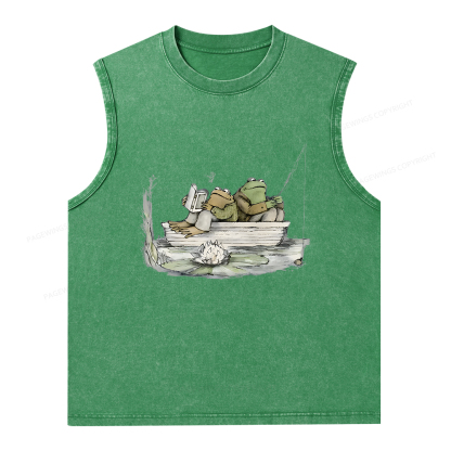 Pagewings Frog Reading Unisex Washed Tank Top