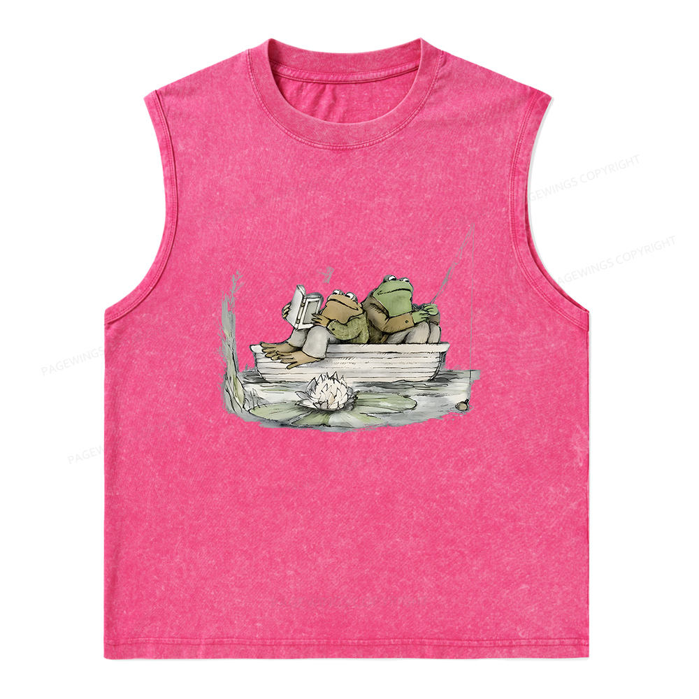 Pagewings Frog Reading Unisex Washed Tank Top