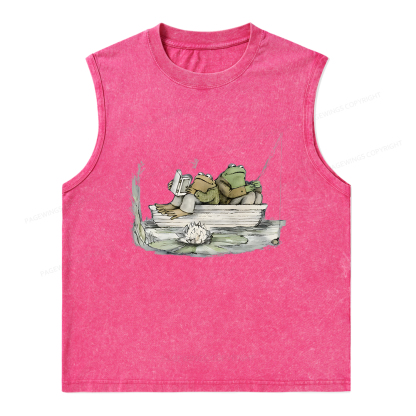 Pagewings Frog Reading Unisex Washed Tank Top