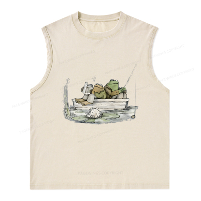 Pagewings Frog Reading Unisex Washed Tank Top