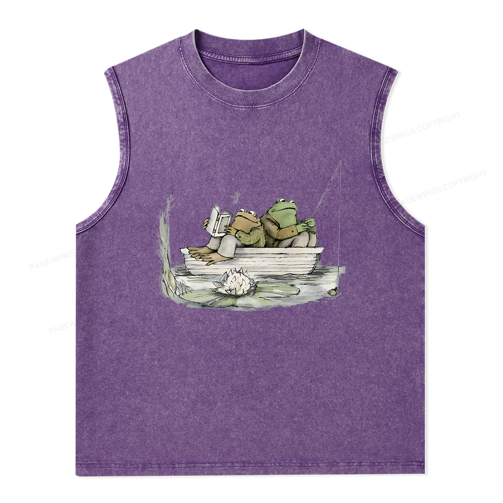 Pagewings Frog Reading Unisex Washed Tank Top