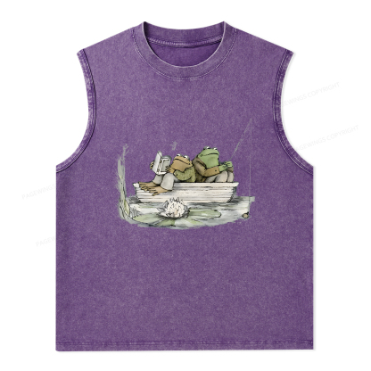 Pagewings Frog Reading Unisex Washed Tank Top