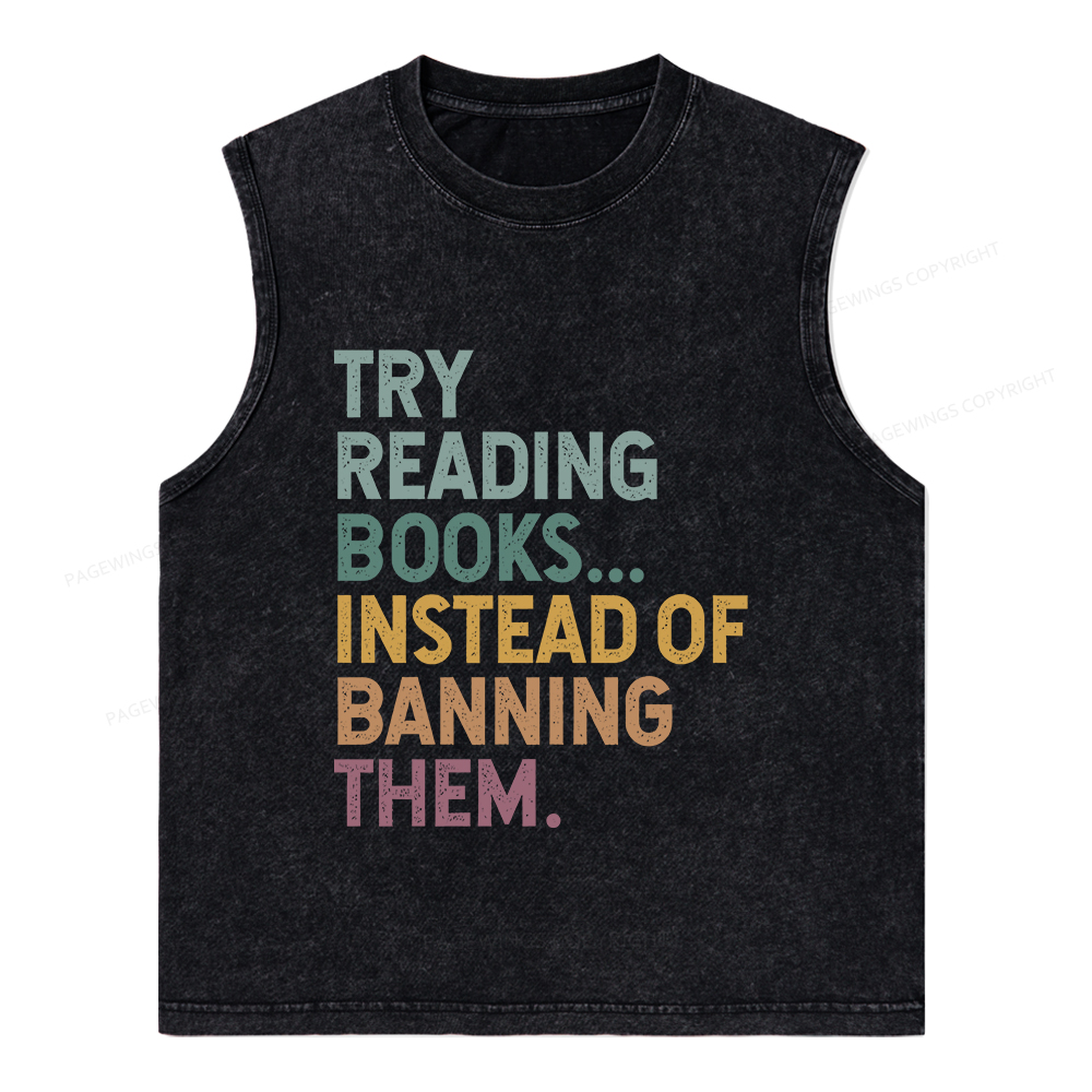 Pagewings Try Reading Books Unisex Washed Tank Top