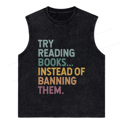 Pagewings Try Reading Books Unisex Washed Tank Top