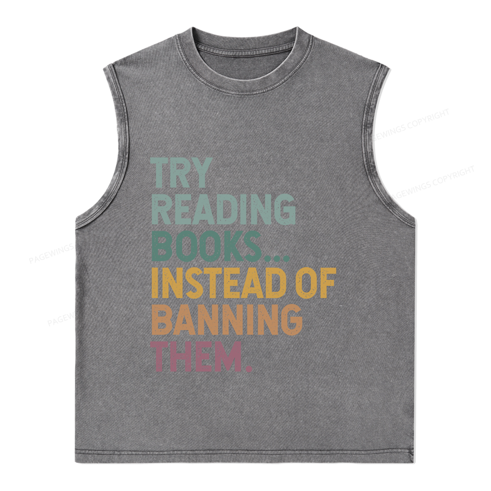 Pagewings Try Reading Books Unisex Washed Tank Top