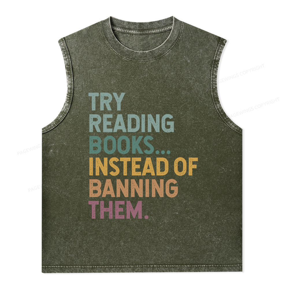 Pagewings Try Reading Books Unisex Washed Tank Top