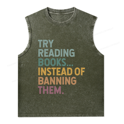 Pagewings Try Reading Books Unisex Washed Tank Top