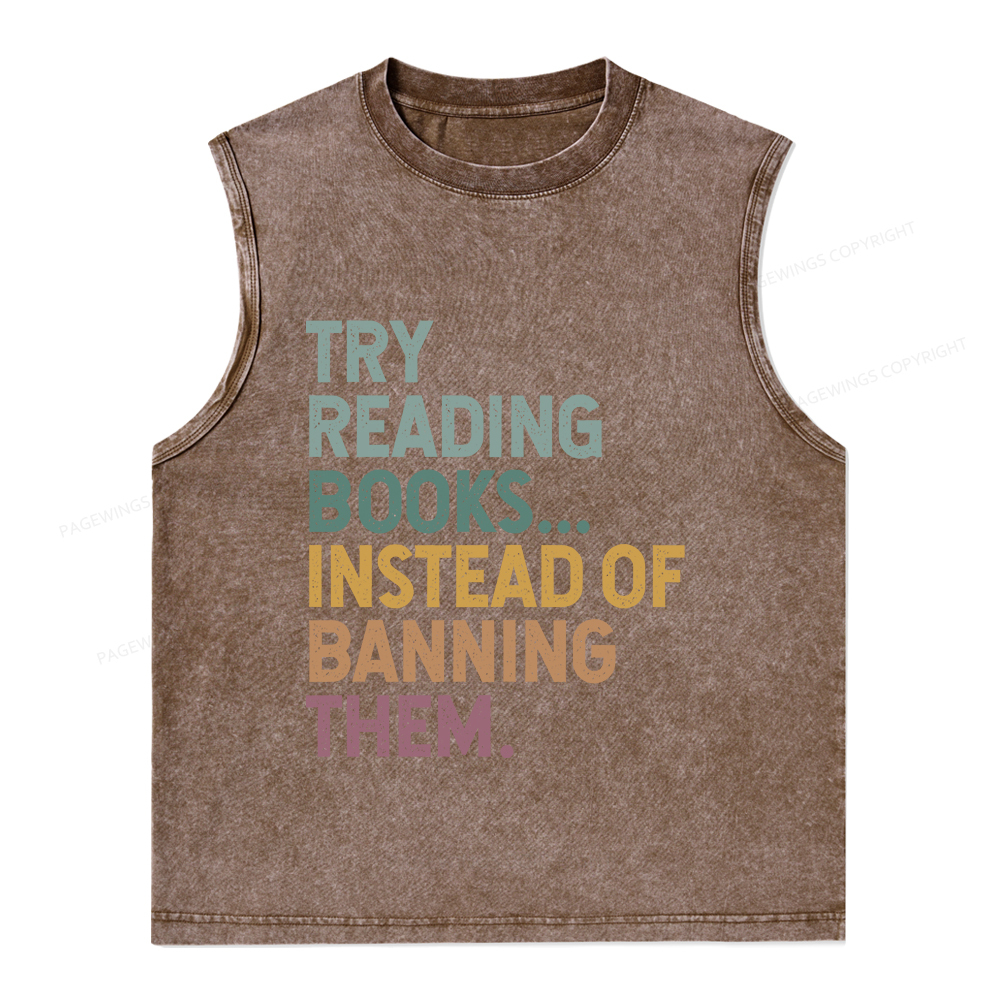 Pagewings Try Reading Books Unisex Washed Tank Top