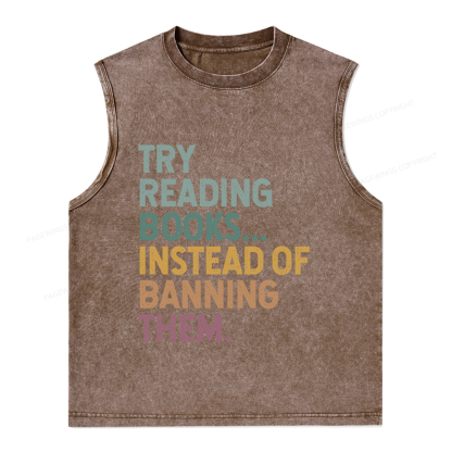 Pagewings Try Reading Books Unisex Washed Tank Top