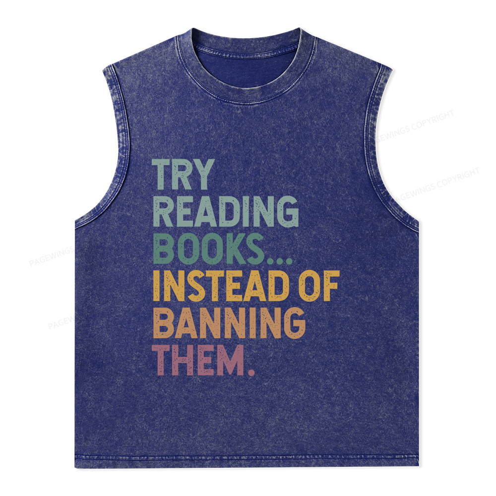 Pagewings Try Reading Books Unisex Washed Tank Top