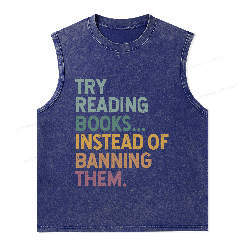 Pagewings Try Reading Books Unisex Washed Tank Top
