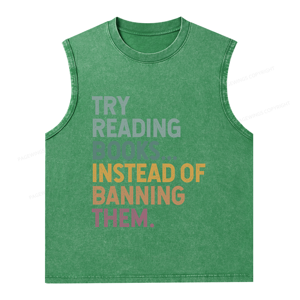 Pagewings Try Reading Books Unisex Washed Tank Top