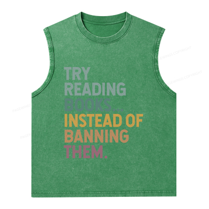 Pagewings Try Reading Books Unisex Washed Tank Top