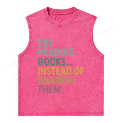 Pagewings Try Reading Books Unisex Washed Tank Top