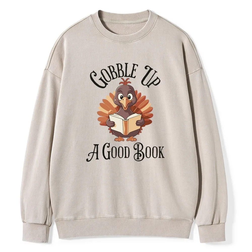 Pagewings Thanksgiving A Good Book  Unisex Washed Sweatshirt
