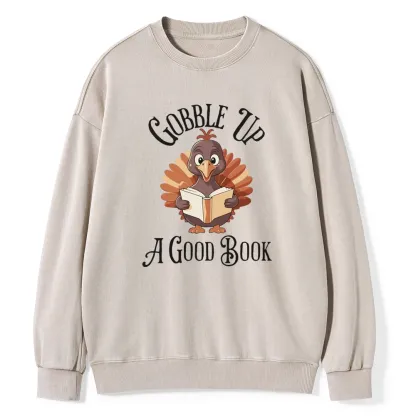 Pagewings Thanksgiving A Good Book  Unisex Washed Sweatshirt