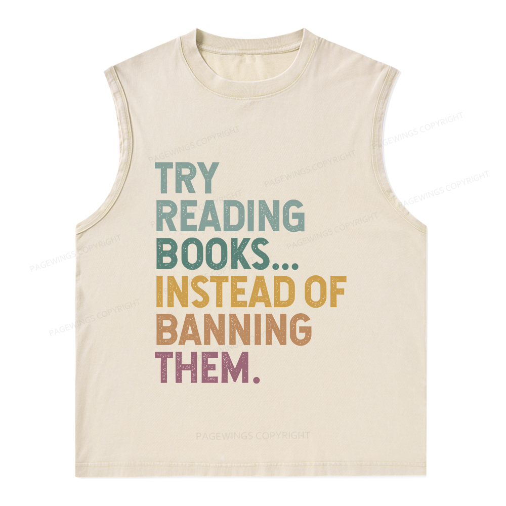Pagewings Try Reading Books Unisex Washed Tank Top