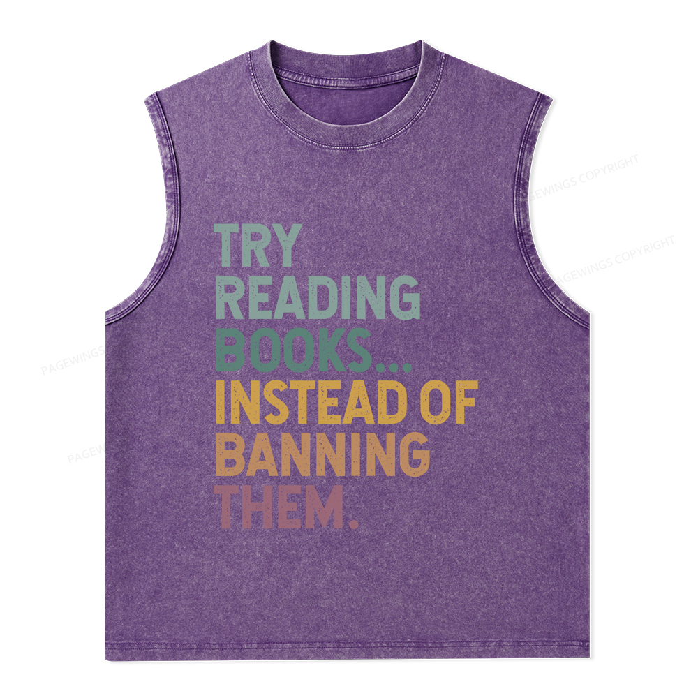 Pagewings Try Reading Books Unisex Washed Tank Top