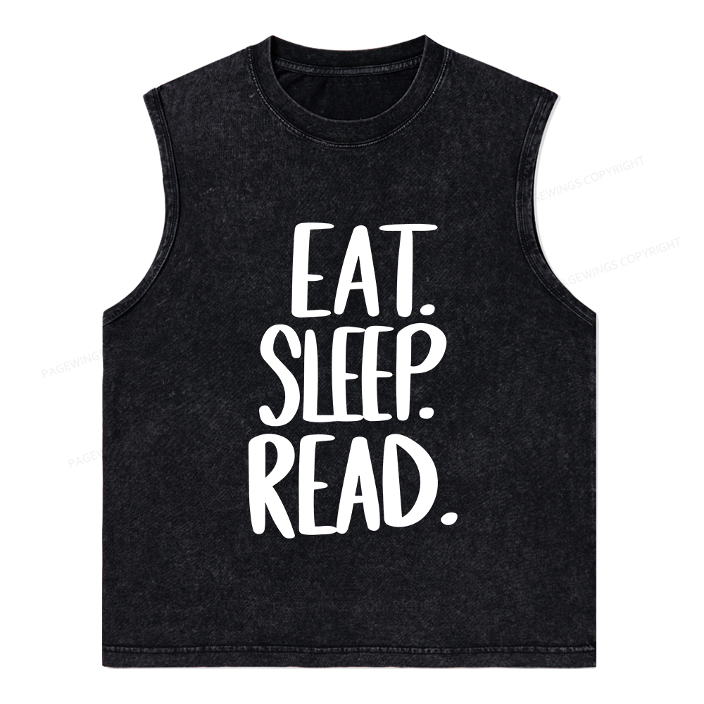 Pagewings Eat Sleep Read Unisex Washed Tank Top