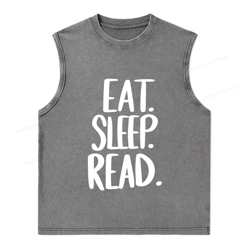 Pagewings Eat Sleep Read Unisex Washed Tank Top