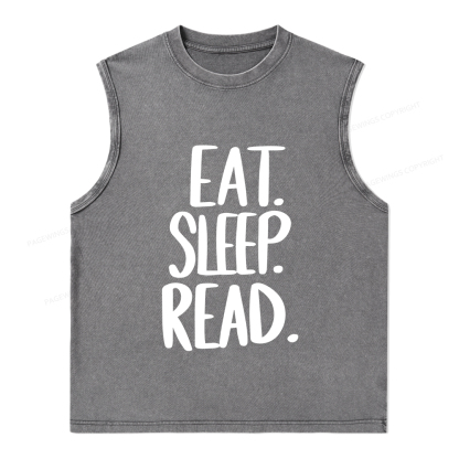 Pagewings Eat Sleep Read Unisex Washed Tank Top