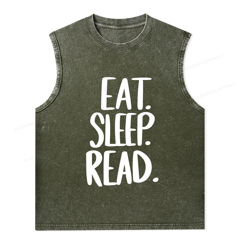 Pagewings Eat Sleep Read Unisex Washed Tank Top